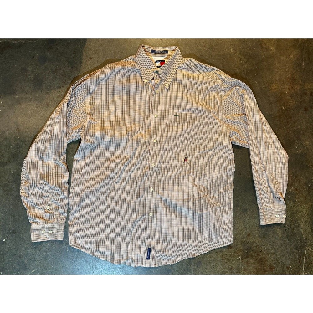 Tommy Hilfiger Mens Button Down Shirt Plaid Striped Size L *See Condition*